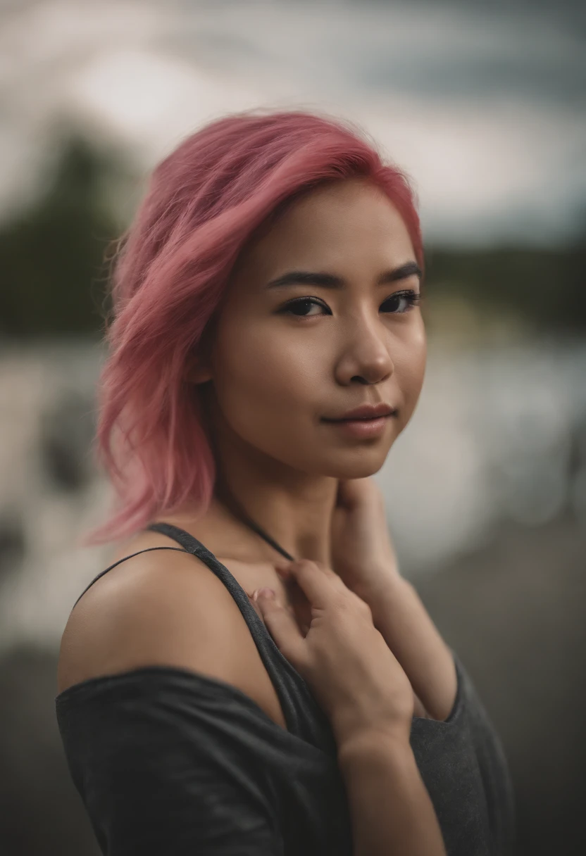 pinkhair, asian,gorgeous teenager photography by phone , sexy yoga pose, dramatic side lighting, trim, athletic physique, anatomically correct