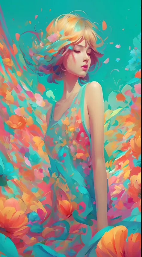 Painting a woman in colorful clothes surrounded by flowers, Beautiful art UHD 4 K, colorful digital painting, vibrant digital painting, jen bartel, author：yanjun cheng, A beautiful artwork illustration, inspired by Yanjun Cheng, Beautiful digital artwork, ...