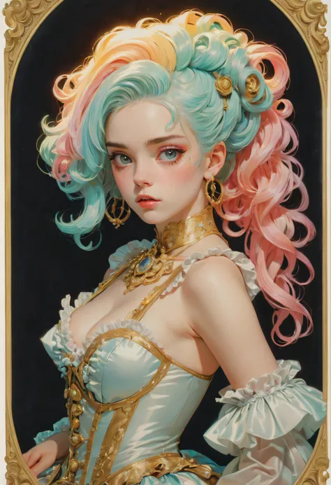 anime_artwork, rococo, grand_photograph, polaroid, annoyed_girl, neon_glowing_hair, canon_5d_mark_4, neon_light, kodak_ektar, flamboyant, pastel_colors, curved_lines, elaborate_detail, rococo, art by j.c. leyendecker