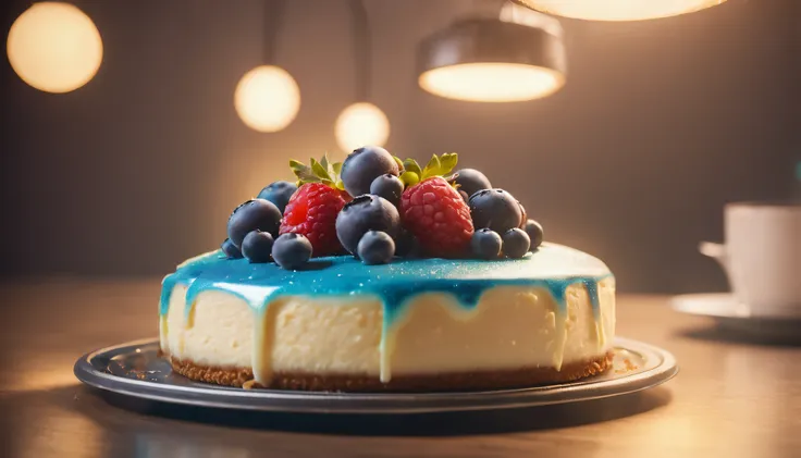 (intergalactic UFO in the form of cheesecake:1.3), Realism, depth of field, cinematic lighting, film grain, god rays, ray tracing, UHD, masterpiece, highres, 8k