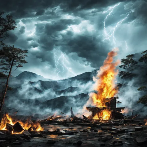 The lone log cabin sat in the ancient forest, smoke rising gently from its brick chimney beneath the towering pines. Inside, a family huddled around their hearth as a storm gathered outside. Suddenly, a bolt of lightning tore through the night - the first ...