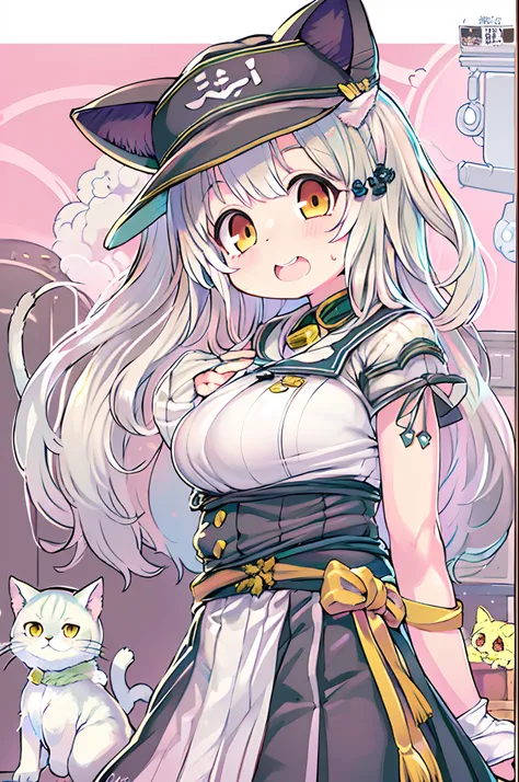 Anime girl in skirt and cat-eared hat, small curvy loli, Kantai Collection Style, nyaruko-san, cute anime catgirl, Chic, kancolle, anime catgirl, White Cat Girl, Nekomimi, oppai, Ecchi anime style, marin kitagawa fanart, shikamimi