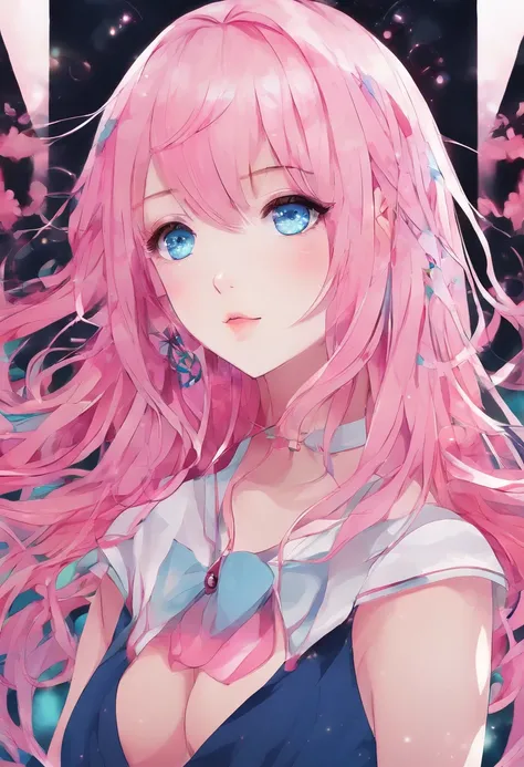 1girl pink hair blue eyes  8k wallpaper ultra detailed beautiful asthetic masterpiece best quality anime extremely detailed