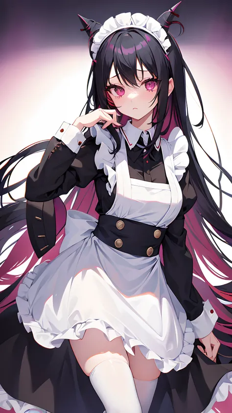 anime girl blackhair redeye goth maid horns