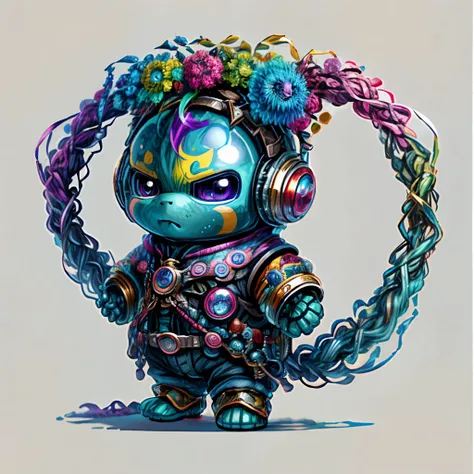 Irridescent color、Colorful pop mascot characters，Round and cute space robot, Farbe々ornamented、Colorful backgrounds，Fantasy，intricate-detail {brightened，K HD，32k constellations