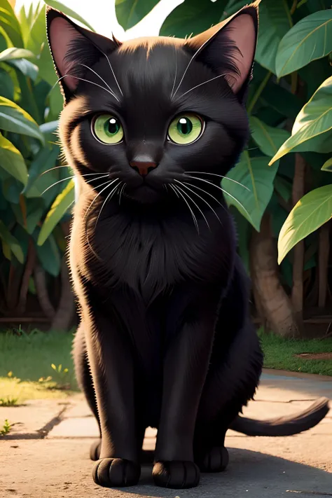 Gato preto magro de olho verde