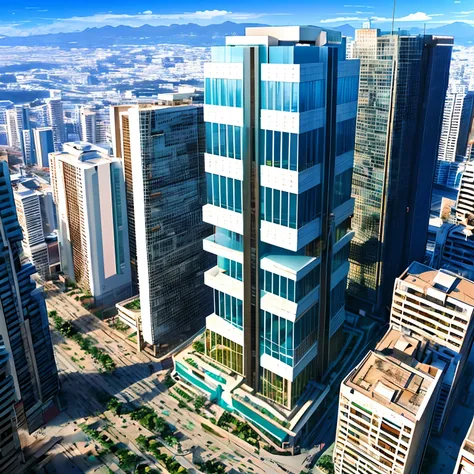 (cidade enorme),(cidade futurista),(giant central building),(central building with a written sign "b.a" no topo)