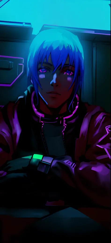 Close-up of man in neon jacket and gloves, cyberpunk artstyle, digital cyberpunk anime art, cyberpunk artstyle, digital cyberpunk - anime art, bright cyberpunk glow, Neonpunk, Cyberpunk Dude, cyberpunk atmosphere, cyberpunk atmosphere, with Cyberpunk style...