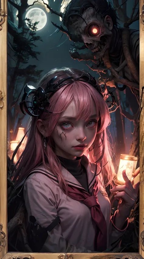 creepy wood, frame, grown from dark wood, almost alive, boughs, branch frame, rotten flower