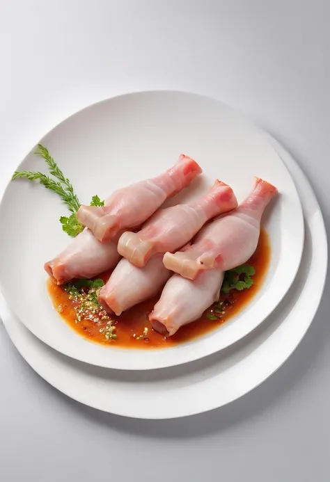 Realisticstyle，A white plate contained a pigs trotters