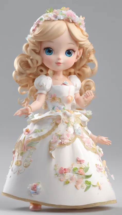 Super mignon fille IP par pop mart, Yeux brillants, cherub,Petite robe blanche, argile, Models, A blind box toy, shiny and delicate,clean background, Bonne brillance, Rendu 3D de,Best quality