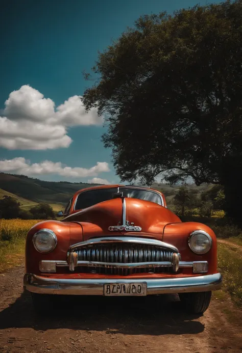 O carro das amigas quebrando no meio de uma estrada rural, with the hood open.