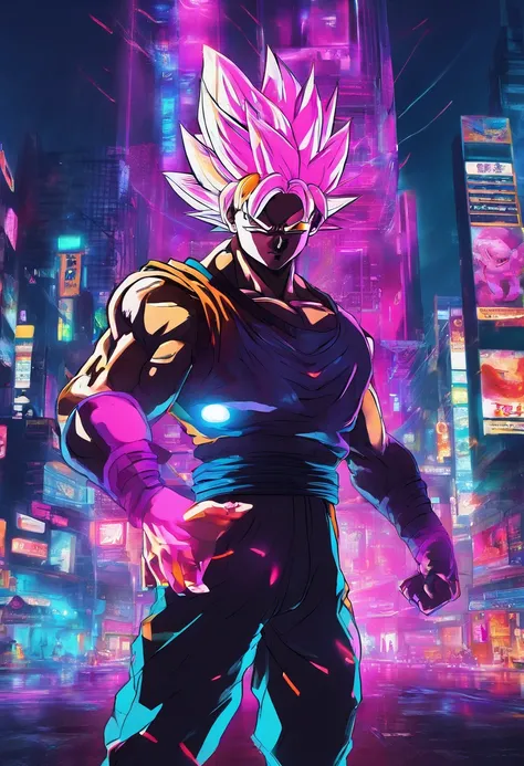 The prompt for the cyberpunk style artwork in the world of Dragon Ball Z:
"An epic cyberpunk scene in the Dragon Ball Z universe, (best quality,4k,8k,highres,masterpiece:1.2), with ultra-detailed characters in cyberpunk fashion. The main focus is on the po...