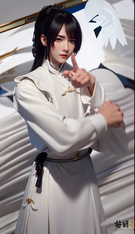 His dress was a white blouse and a pair of brown pants, The top has a black dragon pattern。His hair is long, There is a scar on his face, But this did not affect his handsome temperament。His eyes were deep, Stand confidently。, UHD, highres, best quality, 4...