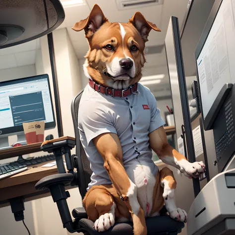 Dog working an office job