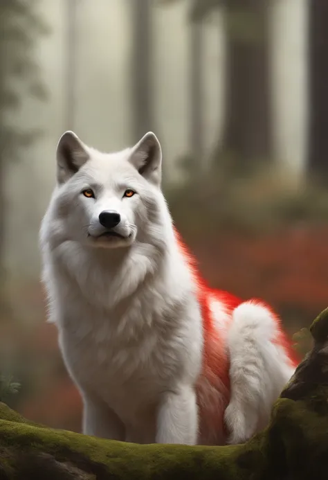 Furry, anthro Wolf, menschliche statur (mehrfarbiges Fell, White-Red:1.3), (Fuchsgesicht, rotes Fell, white belly, orangene streifen, 大眼睛, White eyelids, gelbe Pupille, schlank:1.2),schlank, Klingeln)), (Korrekte Anatomie), A big cock, feet, longer fuselag...