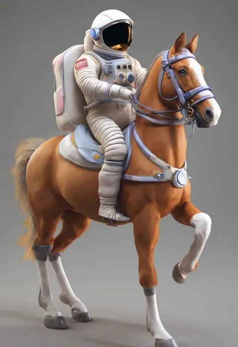 A man dressed in a horse costume riding a horse dressed as an astronaut