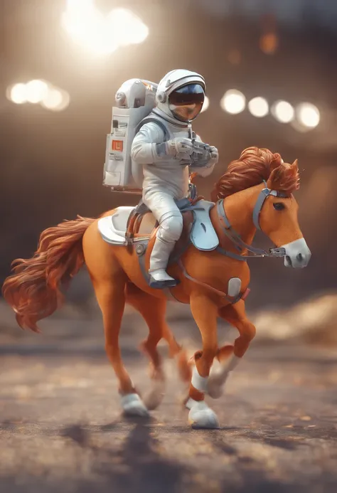 A man dressed in a horse costume riding a horse dressed as an astronaut