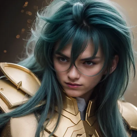 cinemactic, incrivelmente detalhado e ultrarrealista, Camus of Aquarrius Saint Seiya. Close up. Hes wearing pretty realistic golden armor. Armadura dourada brilhante. Bright golden armor. Octane is the perfect tool to capture the softest details of this 16...