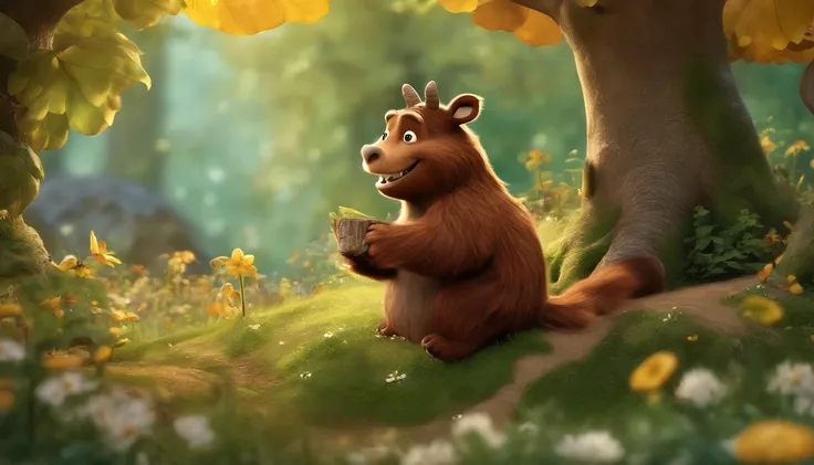 (best quality,4k,highres),(((The Gruffalo))) in the forest,children book,joyful moments,natures beauty,vivid colors,playful atmosphere,curious eyes,cute little paws,lush greenery,beam of sunlight,dreamy illustrations,storybook magic,enchanted forest,dancin...