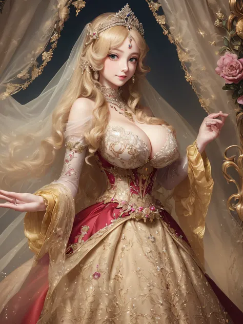 ((Anime Art Style)),(masutepiece),(Best Quality), (Super Detail),(Highly detailed CG Unity 8k wallpaper),((Very delicate and beautiful)),1 Lady,((Full body portrait)),((Stand in the garden)),((Solo)),(((One princess in a very gorgeous Rococo princess ball ...