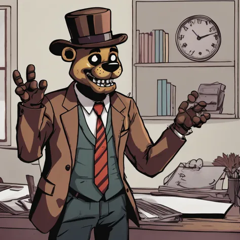 dibujos animados de un hombre con traje y corbata, commission of freddy fazbear, freddy fazbear, retrato de freddy fazbear, insp...