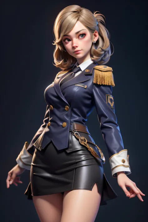 3dmm style,(masterpiece, top quality, best quality, official art, beautiful and aesthetic:1.2), (fractal art:1.3), 1girl, katori, beautiful, high detailed, dark lighting, serious face, looking the sky, sky, medium shot, military uniform, skirt suit, dress ...