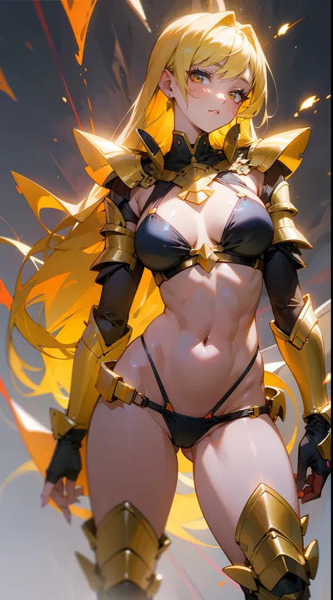 Hot Sexy Girl wear Fossil Bikini Armor with Glowing Amber Aura, Full Body.