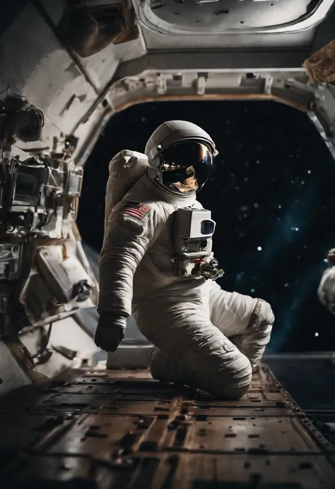 An astronauts back standing infront of something colossal in space