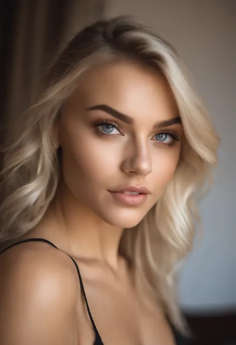 woman with matching tank top and panties, fille sexy aux yeux bleus, Portrait Sophie Mudd, Portrait de Corinna Kopf, cheveux blonds et grands yeux, selfie of a young woman, ohne Maquillage, maquillage naturel, Look directly into the camera, Visage avec Art...