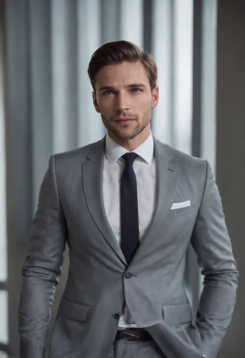 attractive 30 year old man in Hugo boss business suit, full body shot