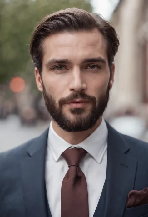 Magnifique homme en costume , Belle barbe , Executive Sexy Man, Terno donc, Front camera focus, mode portrait, perfectly straight in front of the camera