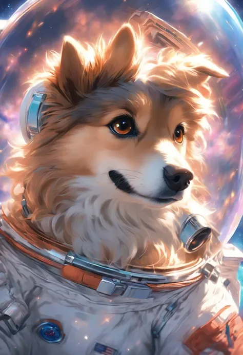 (best quality, high resolution, ultra-detailed:1.2), realistic (photo-realistic:1.37) close-up on the face of an astronaut dog, 4K CG rendering, masterpiece,