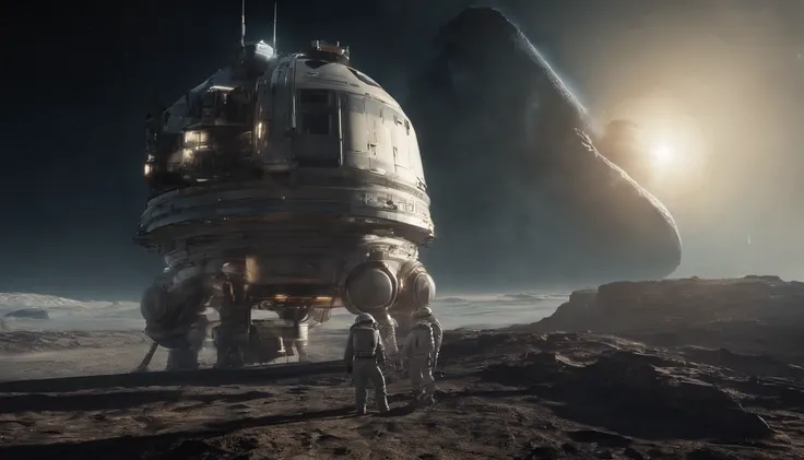 An astronauts back infront of a colossal ship in space, background, cinematic, realism, crystal clear, micro-details, photorealism, photorealistic