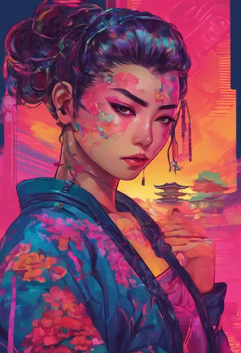 Pintura de uma mulher gueixa olhando para o celular , Retrato de uma gueixa, Retrato de uma gueixa, Gueixa da beleza, gueixa, Gueixa japonesa, Retrato de uma gueixa bonita, Penteado de gueixa, Arte japonesa, Retrato Samurai, Foto do retrato da gueixa, Guei...