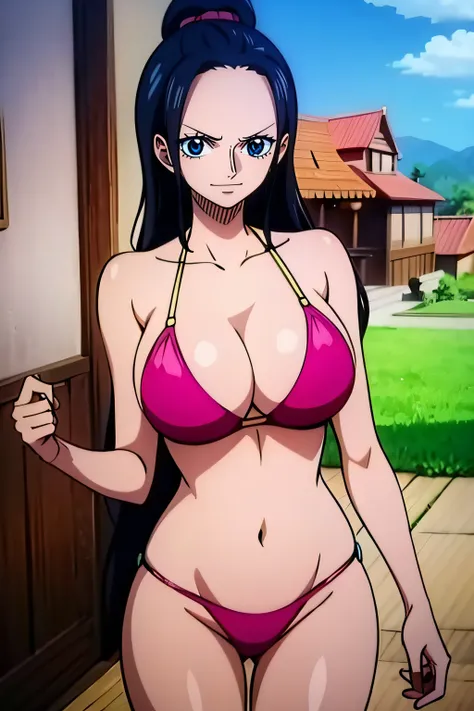 Robin de One Piece, Pose sexy, Y si , Elly, Premios rojo, 8k, anime, ribera, Gran Theta, grande, Se ve sexy perfecta calidad ojos ojos azules, Bikini rosa, Bikini rosa, cama, Casa, Noche, ojos azules,