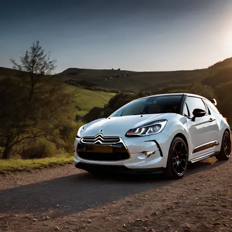 Citroen DS3 modelo 2017, faróis full-led, bodykit de rally, colors of the flag of France. Dark Prevailing Scenery, a noite. Rodas Oz superturismo.