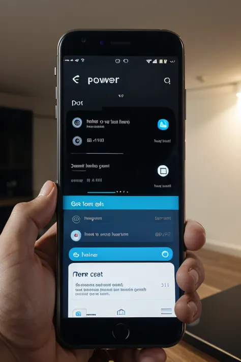 Power app, futuristic automatic power control, on mobile phone mobile phone screen with switch