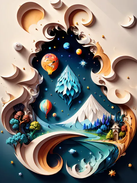 (((masterpiece))),best quality, illustration, earth, water ,fire, wind , space  , paper_cut,