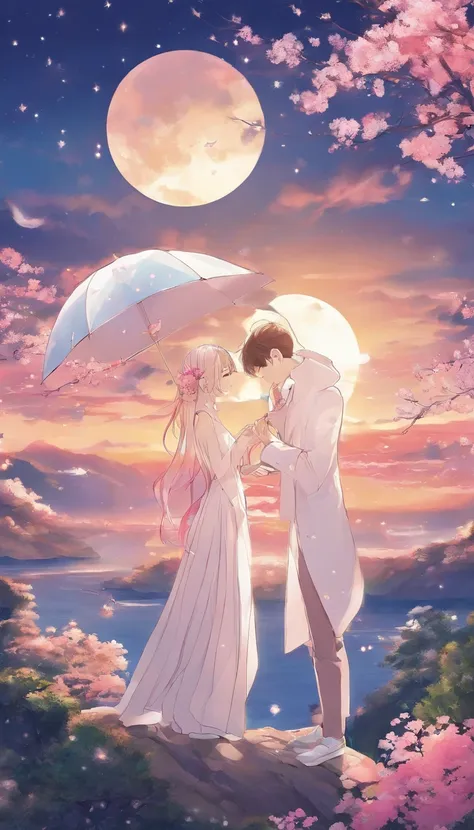 Imagine a couple in love, Spend a beautiful evening under the stars. They are free to fly in such a beautiful sky today, Full of stars，The full moon reflected their faces. They enjoy the moment，Think about their future together. When the sun rises, They lo...