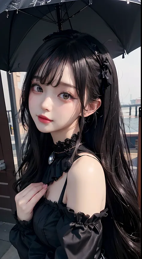 top-quality　​masterpiece　8K Masterpiece　Face with ultra-detailed details　Draw the face in detail　One woman wearing Gothic Lolita Black　Full body photo　kawaii pose　Sexy Pictures　Focus on the face　Kamimei　Close-range photography　The majority of users on the ...