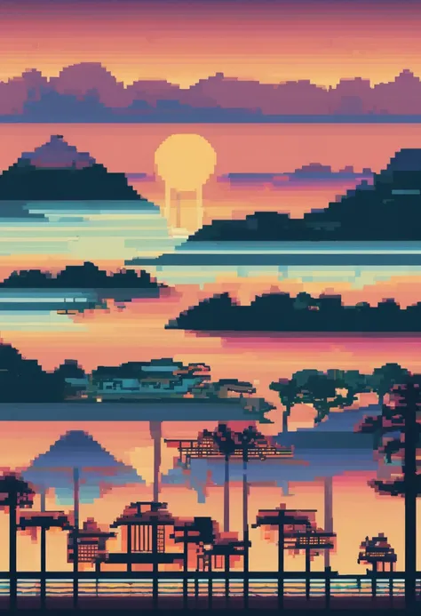 Landscape of the tourist destination Paranapiacaba Pixel Art. Noite. Pixel Art 3D Papel de parede 4K. Amazing pixel art details. Pixel Art. Ondas de vapor. Pixel Art detalhado do mecanismo real, City of Mist, tempo nebuloso, clima hostil