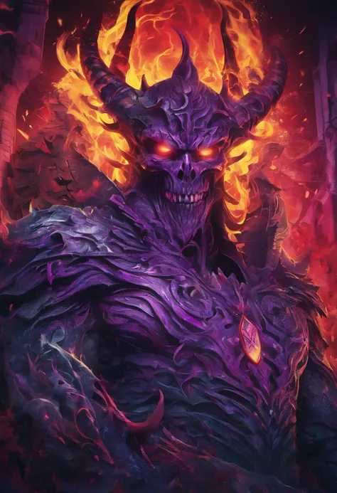 (best quality,4k,8k,highres,masterpiece:1.2),ultra-detailed,(realistic,photorealistic,photo-realistic:1.37),evil demon with glowing purple abyssal powers,casting mystic soul spells,handsome demon,large jagged demonic horns,massive demon angel wings,dark an...