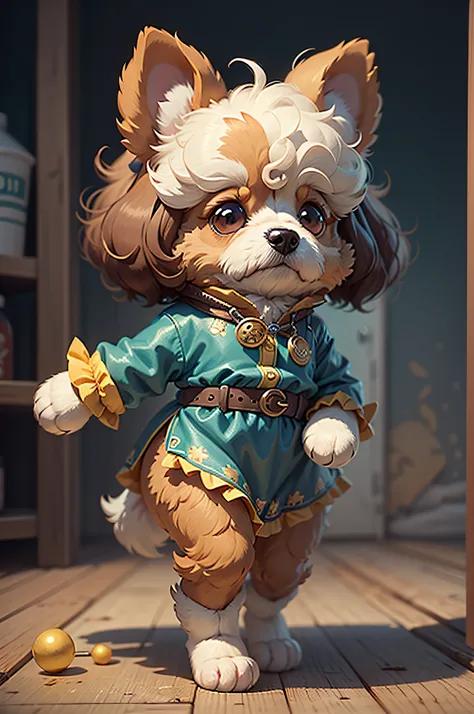 （Woman in party dress）Cartoon Anthropomorphic Toy Poodle Dog