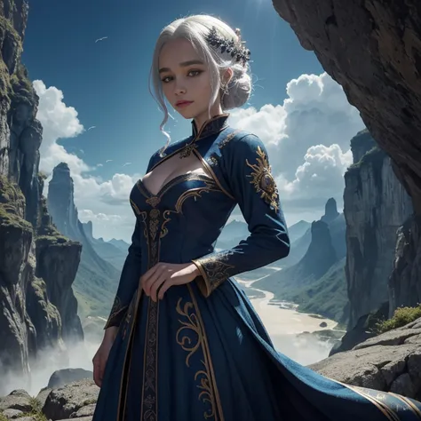 ((melhor qualidade)), ((obra-prima)), (detalhado), empress dragon "emilia clarke", olhos realistas, cabelo preto, olhos azuis, s...