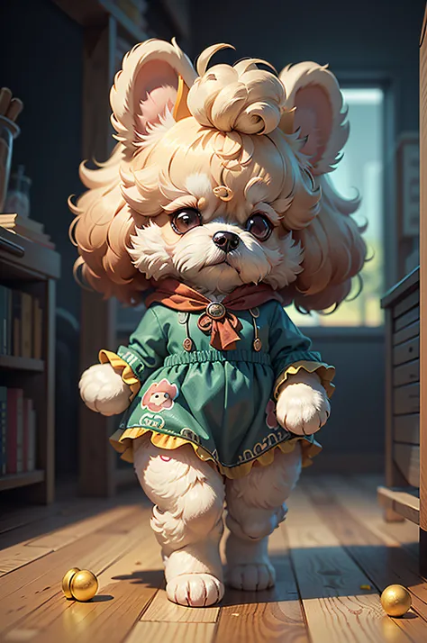 （Woman in party dress）Cartoon Anthropomorphic Toy Poodle Dog