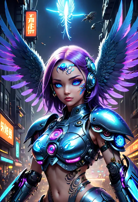 (Best quality, 8K, A high resolution, tmasterpiece:1.2), （Ultra-detailed), (anthropomorphic turtle)，(Cybertron futuristic mechanical female bald eagle), （Battle Angel Lolita），full bodyesbian, dreamy glow，luminous neon lights，High-tech mechanical parts,Meta...