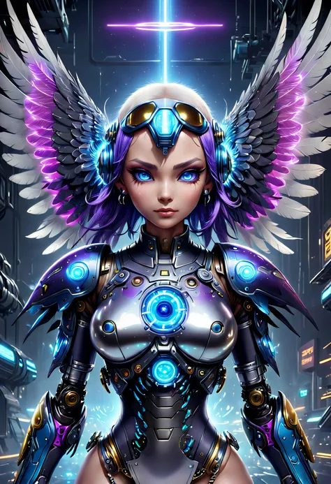 (Best quality, 8K, A high resolution, tmasterpiece:1.2), （Ultra-detailed), (anthropomorphic turtle)，(Cybertron futuristic mechanical female bald eagle), （Battle Angel Lolita），full bodyesbian, dreamy glow，luminous neon lights，High-tech mechanical parts,Meta...