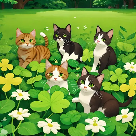 Cats、four leaf clovers、happy feeling