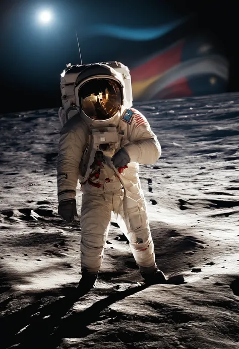 Astronauta, na lua, com a bandeira do Brasil